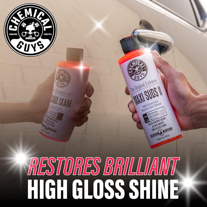 Chemical Guys CWS_101_16 Maxi-Suds II Foaming Car Wash Soap (Works with Foam Cannons, Foam Guns or Bucket Washes) Safe for Cars, Trucks, Motorcycles, RVs & More, 16 fl oz, Cherry Scent (Pack of 2)