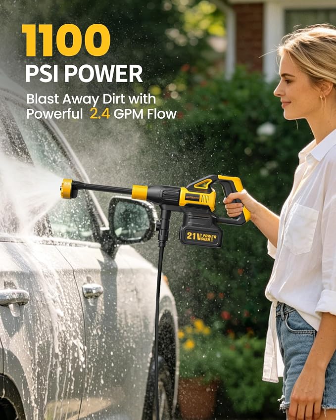 Cordless Portable Washer, Battery Operated Car Washer with 21V Battery & Charger, 990 PSI, 6-in-1 Nozzle, Foam Pot, 23FT High-Elastic Hose, Handheld Cleaner for Home Garden Patio Driveway