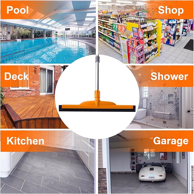 Heavy-Duty Floor Squeegee, 62" Adjustable Handle, EVA Foam Blade, Ideal for Concrete, Garage, Patio & More