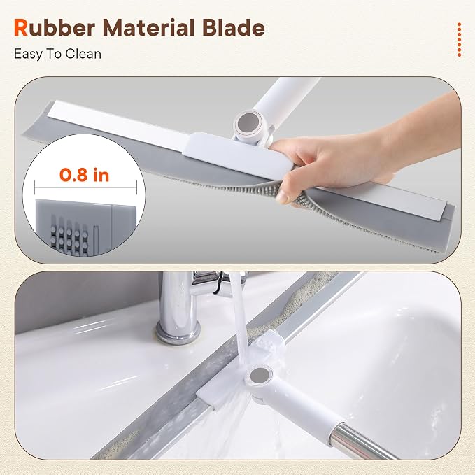 2-in-1 Floor Squeegee Broom, 180-Degree Head, 2 Microfiber Pads | 62-Inch Long Handle for Water Removal and Pet Hair on Tile and Concrete in Bathrooms, Kitchens, Showers, Garages and Patios