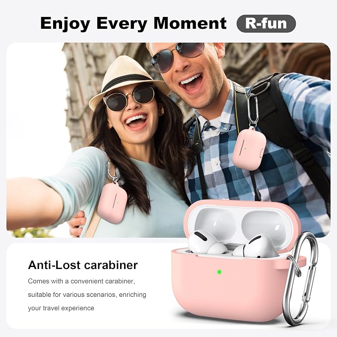 R-fun for AirPods Pro 2 Case, Soft Silicone Protective Cover with Keychain and Cleaning Pen, Compatible with AirPods Pro 2nd/1st Generation, Supports Wireless Charging, Sand Pink