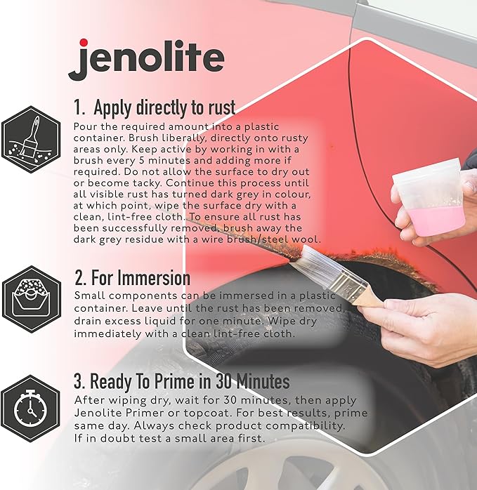 JENOLITE Rust Remover for Metal - Fast Acting No Drip Thick Liquid - Industrial Strength, Removes Rust Back to Bare Metal - 34 oz (1kg)