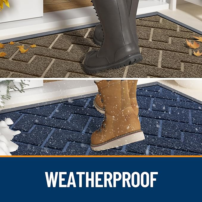 OLANLY Front Door Mat Indoor Outdoor Entrance, Waterproof All-Season, All-Weather Doormat, Sturdy Natural Rubber, Low Profile, Easy Clean Patio Porch Entryway Mat, Herringbone Brick (Beige, 47x32)