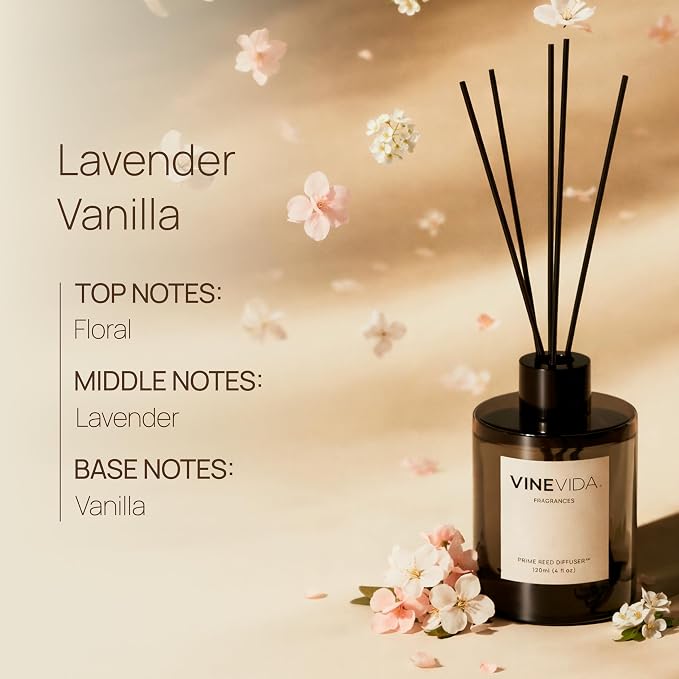 VINEVIDA | Lavender Vanilla | Reed Diffuser for Home & Bathroom | Long-Lasting Scent Sticks Set | Oil Stick Diffuser | Bathroom Scent