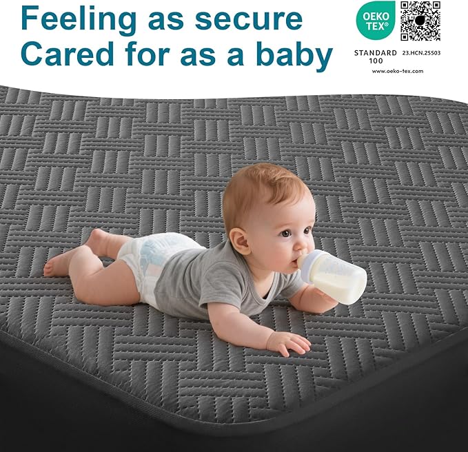 Waterproof Mattress Protector Twin Size - Breathable, Noiseless, Ultra-Soft Bed Cover, Mattress Pad Cover with Deep Stretchable Pockets 8"-21" (Gray)
