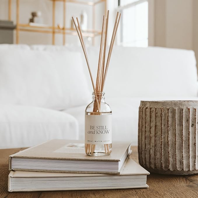 Sweet Water Decor Be Still & Know Clear Reed Diffuser Set – Aromatherapy Home Fragrance with Sea Salt, Jasmine, Cream & Wood Notes – Long-Lasting Scent for Bedroom & Bathroom – Lasts Up to 4 Months