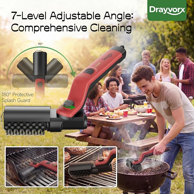 Electric Grill Brush, High Torque Grill Brush with 3-Speed Modes | 20kg Max Torque BBQ Cleaner Safe for Porcelain Cast Iron Stainless Steel, Reinforced Steel Bristles