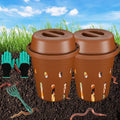 Inground Worm Composter, Mini Underground Worm Farm for Garden Beds, Outdoor Worm Compost Bin for Food Waste, Vermicomposting Bin for Beginners, Elderly, Children (7x7x7.4Inch), Tan, 2-Pack