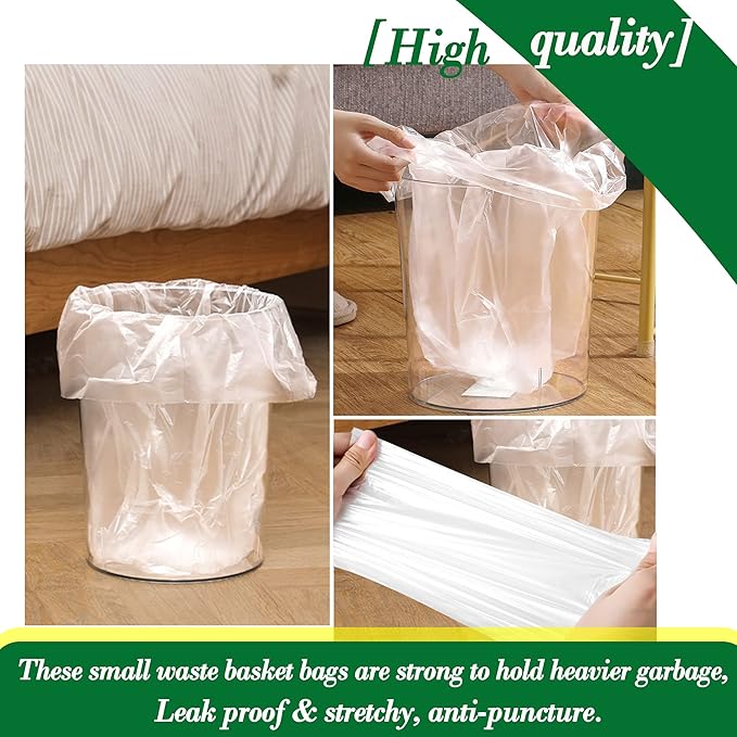 Hommaly 2.6 Gallon 240 pcs Small Clear Trash Bags, Strong Garbage Bags, Bathroom Trash Can Bin Liners Unscented, Mini Plastic Bags for Office, Waste Basket Liner, Fit 6-10 Liters, 2-2.6 Gal