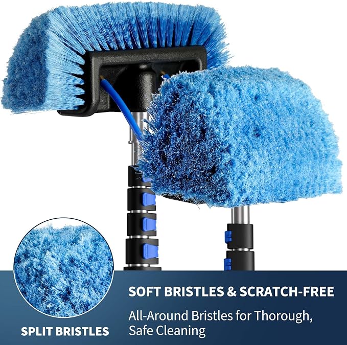 Soft Bristles Solar Panel Cleaning Brush, 24 FT Solar Panel Cleaner Kit, Including Water Fed Brush | Extendable Long Handle | Soap Dispenser for Car, RV, Boat, Windows, Deck Washing
