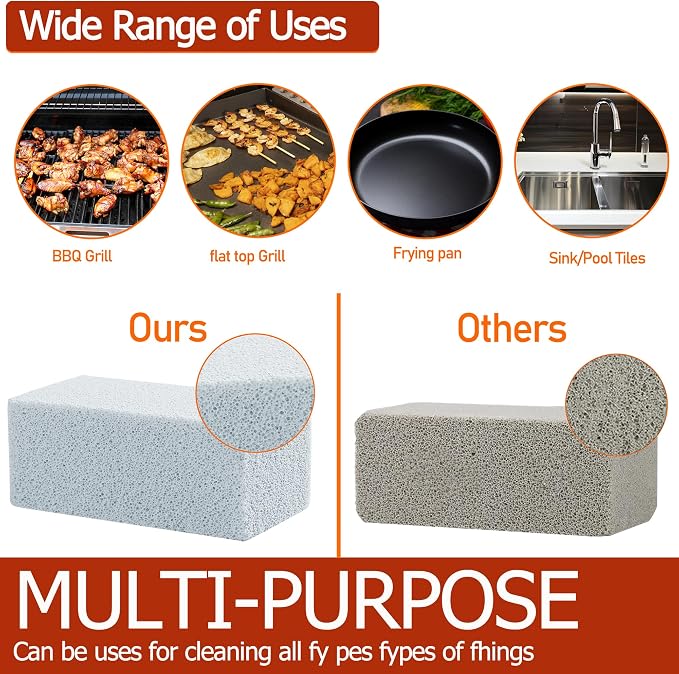 Heavy Duty Griddle Cleaning Brick with Handle, Grill Cleaner for Cleaning Flat top, Pumice Griddle Cleaning Stone Removing Stains for BBQ, Swimming Pool, Sink(5 Pack)