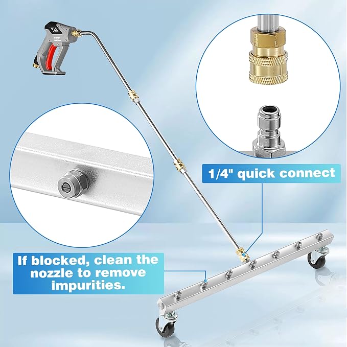 M MINGLE 24” Undercarriage Pressure Washer Attachment | Undercarriage Sprayer with 7 Nozzles, Under Car Washer with 3 Pieces Extension Wand, 4000 PSI