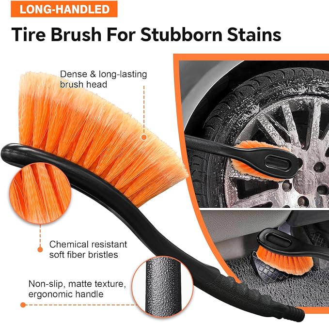 ARTIPOLY 20ft Reach Car Wash Brush with Long Handle-Car Cleaning Kit with 4-12FT Extension Pole, Ultimate RV,Truck Wash Set with Soft Brush, Tire Brush, Window Squeegee, Mitt, Microfiber Cleaning Mop