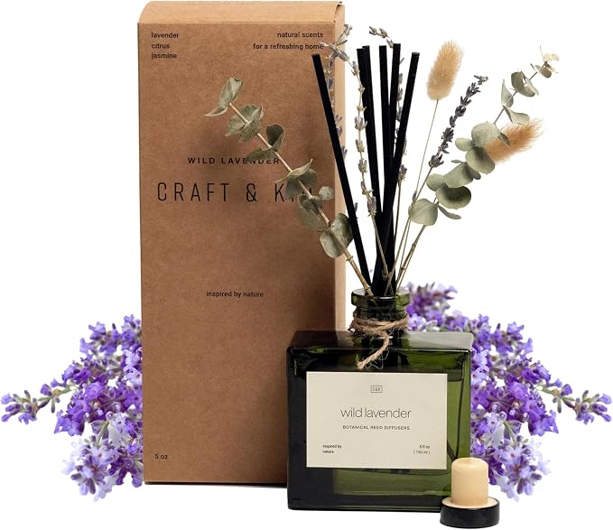 Craft & Kin Premium White Peony & Tuberose Reed Diffuser with Dried Flowers – 5 oz Essential Oil Diffuser for Home & Bathroom – Long-Lasting Fragrance Diffuser Sticks – Room Decor Air Freshener