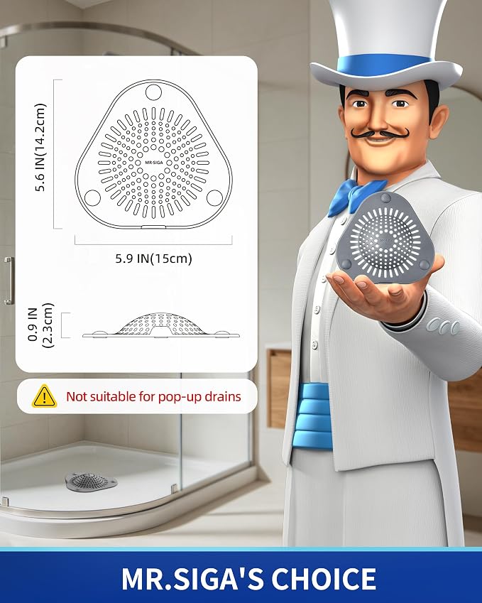 MR.SIGA Shower Drain Hair Catcher, Bathroom Sink Drain Strainer, Hair Stopper with Pull-tab, 3 Pack, Gray