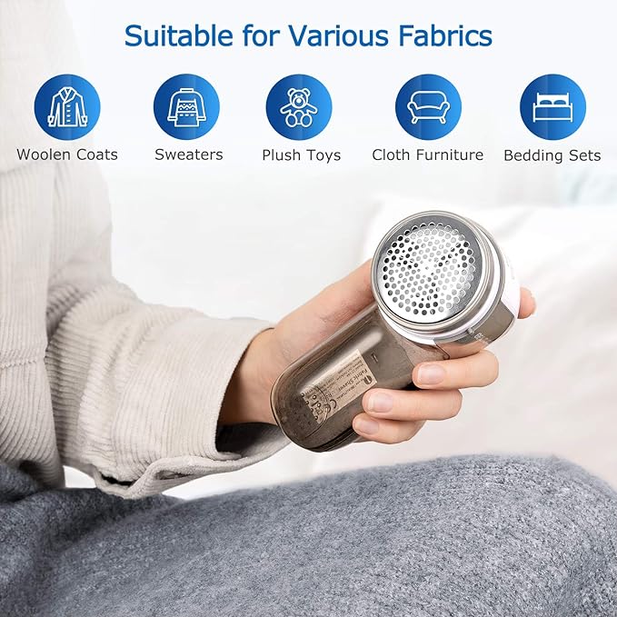 BEAUTURAL Fabric Shaver and Lint Remover, Portable Sweater Defuzzer | Battery Operated, 2 Speeds, 2 Replaceable Stainless Steel Blades, Remove Clothes Fuzz, Lint Balls, Pills, Bobbles