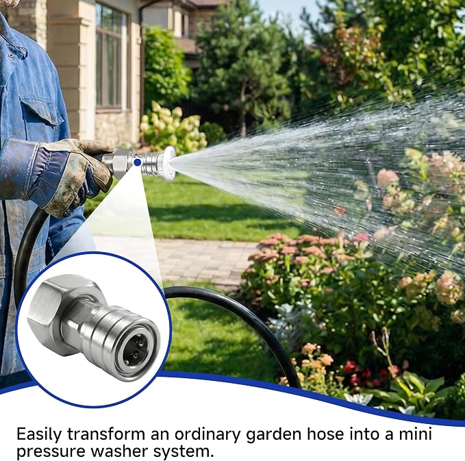Tool Daily Garden Hose to Pressure Washer Adapter, 3/4" GHT to 1/4" Quick Connect, Convert Water Hoses to Power Washer Connector, Stainless Steel