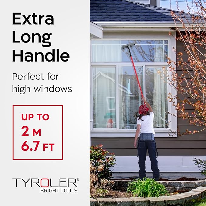 Tyroler Window Washing Kit with Extension Pole 12"-80", 100% Silicone Head | | 5-Part Window Squeegee with Extension Pole | Professional Windows Squeegee for Home & High Glass | Window Cleaner Tool