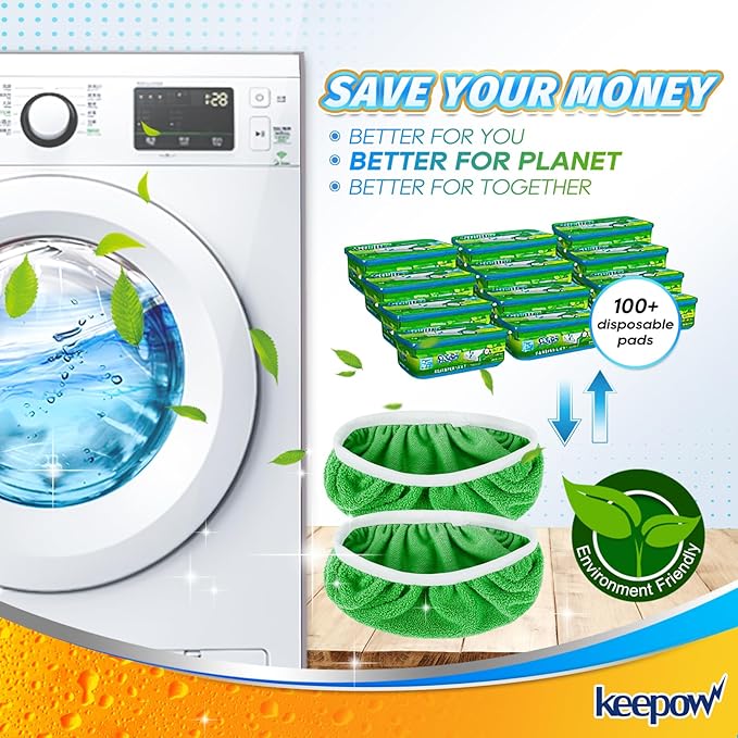 KEEPOW Reusable Microfiber Mop Pads for Swiffer Sweeper Mop, Washable Wet Pad Refills for Wet & Dry Use, Microfiber Dry Sweeping Cloths for Hardwood Floor Cleaning, 2 Pack (Mop is Not Included)