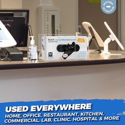 Glove Box Holder Dispenser - Kitchen, Medical, & Latex Gloves Holder Wall Mount or Countertop, Universal Fit - Thick Acrylic, Easy to Use, Slide, & Load Open Top Design - Clear