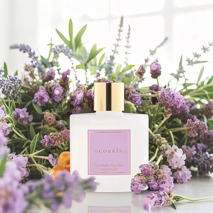 Reed Diffuser - Lavender Garden 6.7 Fl.oz Reed Diffuser Set with Sticks & Preserved Baby's Breath, Reed Diffuser for Home Bathroom Shelf Decor