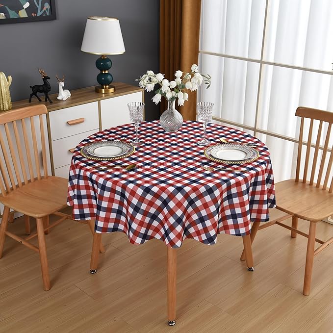 Waterproof Plaid Tablecloth Fabric - Round 108 Inch Classic Gingham Checker Table Cloth for Indoor/Outdoor Use - Buffalo Table Cover for Picnics, BBQs, and Parties