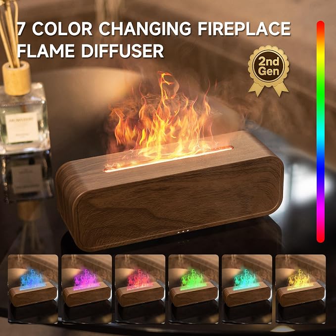 TMEHM Sound Reactive Flame Essential Oil Diffuser Humidifier, Aromatherapy | Ultrasonic Mist with 7 Colors and Timer for Home, Bedroom, Office, and Yoga