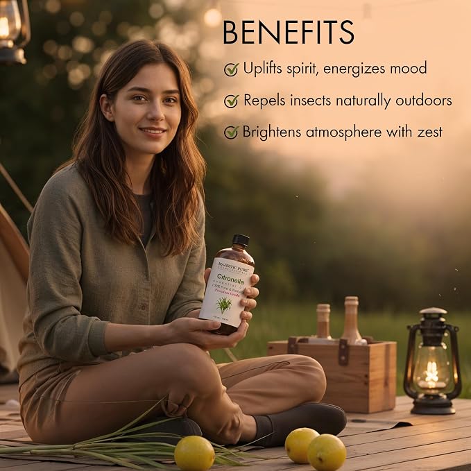 Majestic Pure Citronella Essential Oil for Diffuser - 4 Fl Oz | 100% Pure & Natural Essentials Oils for aromatherapy, massage blends and DIY home fragrance projects, Massage and room sprays