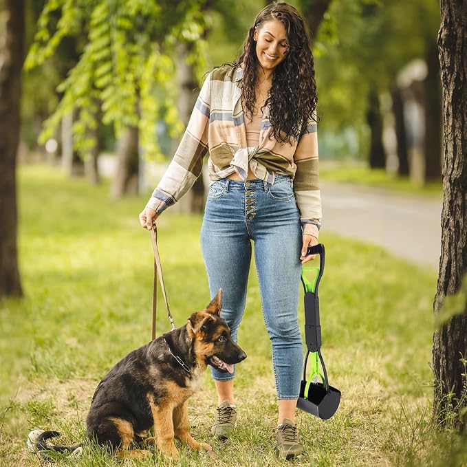 23.6" Pooper Scooper, Portable Dog Poop Pick Up Tool for Large Medium Dogs, Heavy Duty Pet Waste Cleaner for Yard, Lawns, Grass and Outdoor Green