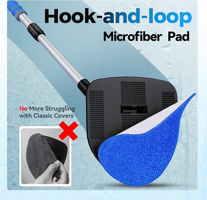 XINDELL Interior Windshield Cleaner Tool, Car Window Cleaning Kit with 5 Reusable Microfiber Pads, Extendable Handle & 360° Rotating Head, Streak-Free Auto Glass Wiper for Truck SUV RV