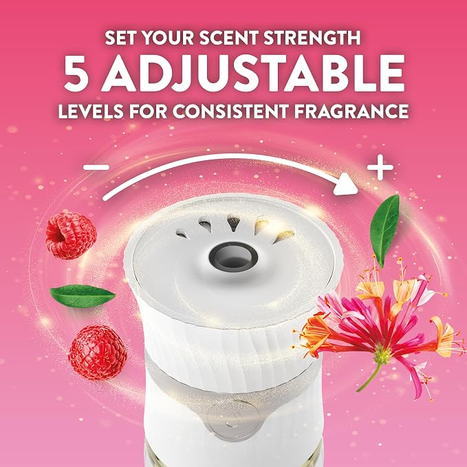 Air Wick Plug in Scented Oil Refills, 4 Count, Lush Honeysuckle and Raspberry, Air Freshener, Essential Oils, Eco Friendly
