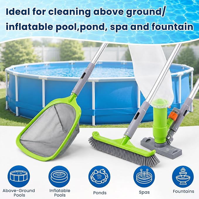 Sepetrel Deluxe Swimming Pool Cleaning Kit with Spa Jet Vacuum Cleaner,Brush, Semi-deep Skimmer Net & Adjustable 57.5-inch Pole,Ideal for Cleaning Above Ground,Inflatable Pools