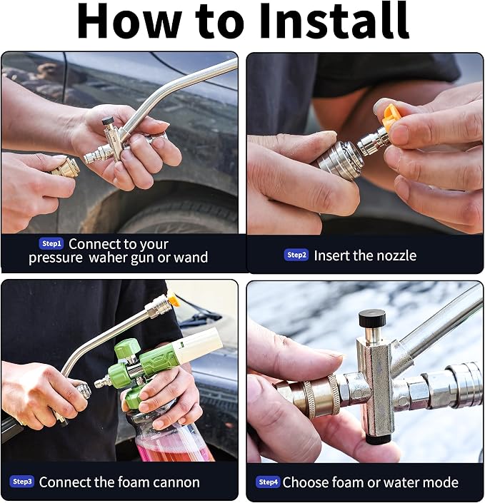 FENG PAI Pressure Washer Foam Cannon Dual-connector Accessory, 7 Power Washer Sprayer Nozzle, 1/4" Quick Connect Double Tip Attachment For Soap Cannon