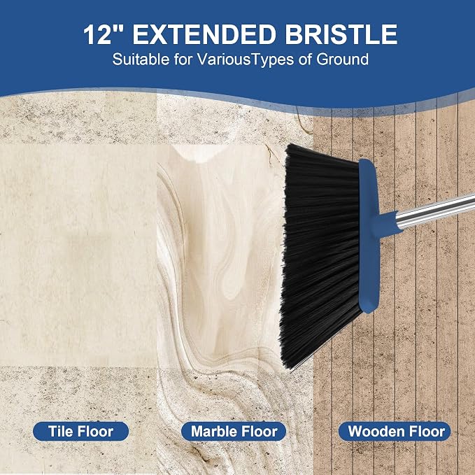Broom and Dustpan Combo Set, 51" Long Handle with Squeegee & Mini Set | Blue Complete Cleaning Kit, Floor Squeegee for Wet & Dry Messes, Built-in Comb Dustpan, Mini Broom Set，for Home & Pet Areas
