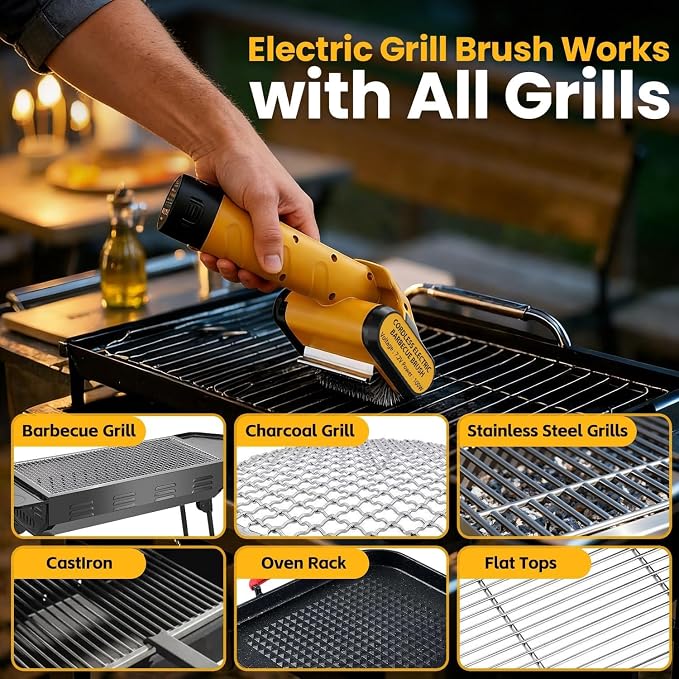 5000mAh 350 Mins Runtime Electric Rotary Grill Brush G2, 800RPM Powerful Outdoor Automatic Grill Cleaning Brush, 304 Stainless Steel No Bristle Shedding Cordless BBQ Cleaner