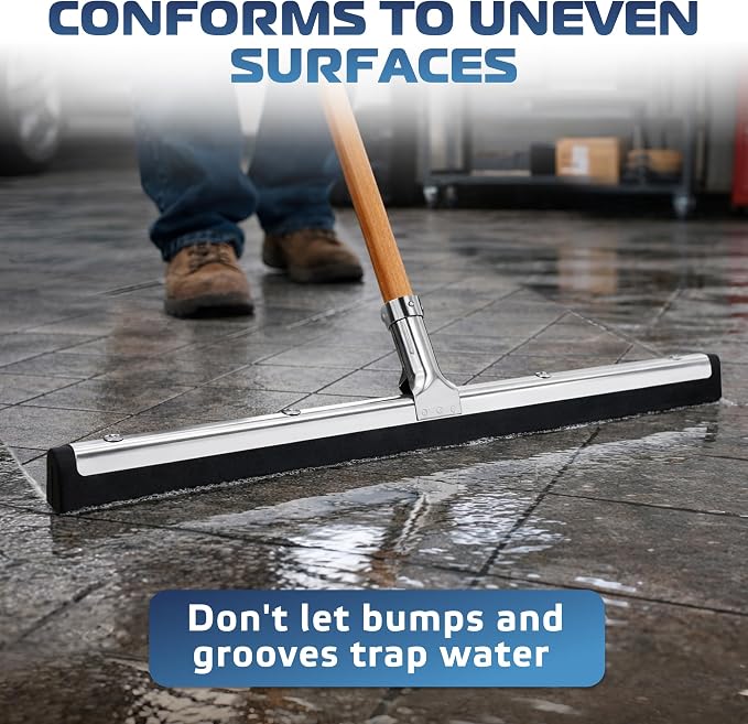 Uneven Surface Floor Squeegee 22’’, Double Foam Blade Garage Squeegee, Taper Pole Connection - Handle Sold Separately for Tiles, Concrete and Asphalt