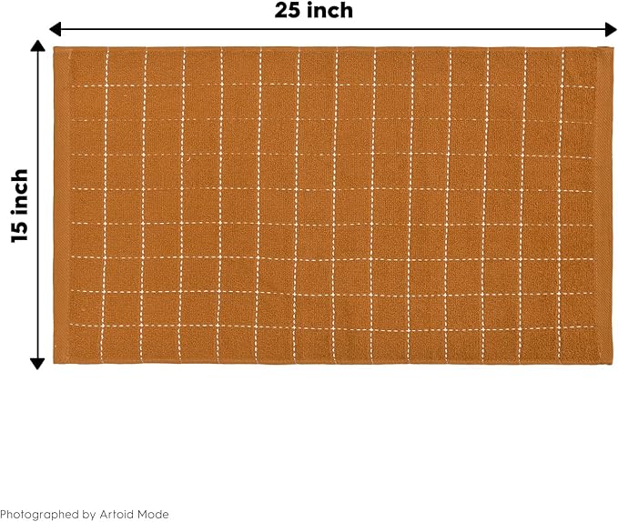 Artoid Mode Checkered Designed Cotton Caramel Orange Terry Kitchen Dish Towels, 15x25 Inch Soft Absorbent Quick Drying Cleaning Tea Towels Set of 4