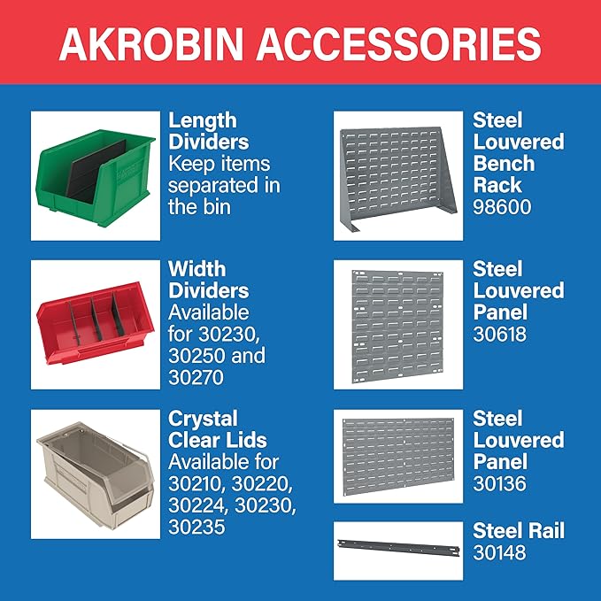 Akro-Mils 30210 AkroBins Plastic Storage Bins, Space-Saving Stackable Bins for Garage, Pantry, Craft Organization, 5-Inch x 4-Inch x 3-Inch, Green, 24-Pack