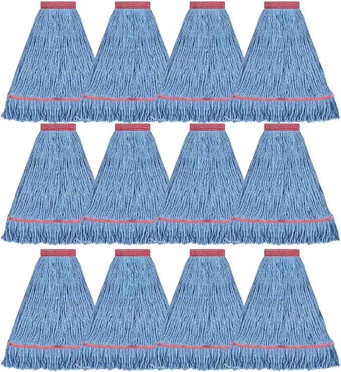 Matthew Cleaning 20oz Heavy Duty Mop Head Commercial Replacement for General and Floor Cleaning , Wet Industrial Blue Cotton Looped End String Head Refill (Case of 12) Blue