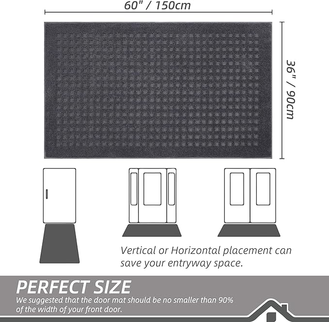 BEQHAUSE Waffle Door Mats Indoor 36"x60", Dog Mat for Muddy Paws Absorbent and Dirt Resist Floor Mats Non-Slip Washable Rugs for Entryway, Welcome Mat for Front Back Door, Muddy Wet Shoes, Dark Grey