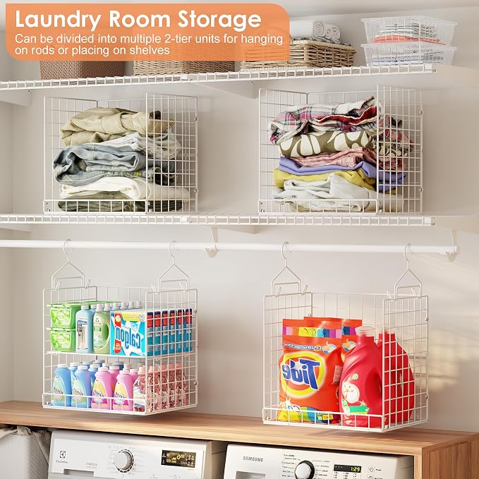 Yuyetuyo Stackable Hanging Closet Organizer, 8 Tier Wire Storage Shelves | Adjustable Detachable Foldable Heavy Duty