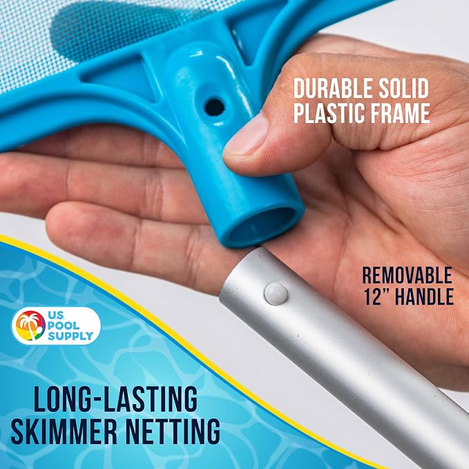 U.S. Pool Supply Professional Spa, Hot Tub, Pool Hand Leaf Skimmer Net, 26" Long with 12" Aluminum Pole - Fine Mesh Netting, Cleanout Leaves, Debris