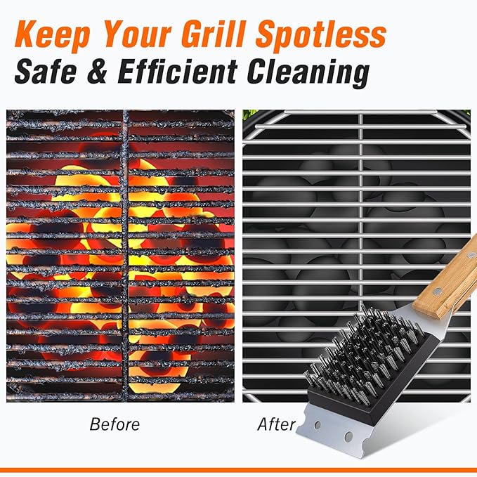 SIMPLETASTE Grill Brush and Scraper for BBQ | Durable & Effective, Replaceable Stainless Steel Head, Wooden Handle Wire Grill Brush, Outdoor Barbecue Accessory