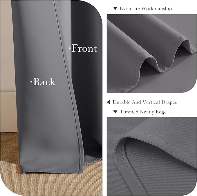 PONY DANCE Short Gray Blackout Curtains for Kitchen Over Sink 36 inch Long, Thermal Insulated Black Out Cafe RV Bunk Panels, Grommet Drapes for Bathroom Basement Small Window(2 Panels, 34 inches Wide)