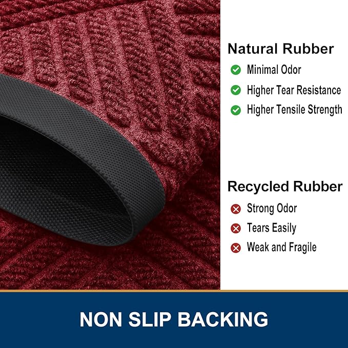 Smiry Front Door Mat Outside Entrance, Heavy Duty Outdoor Indoor Mat, Natural Rubber Doormat, Non Slip, Trap Dirt and Moisture, Easy Clean, Low Profile Patio Porch Entryway Mat, 47x23, Wine Red