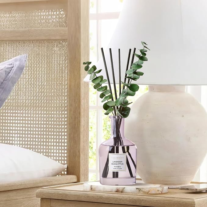 Lavender Eucalyptus Reed Diffuser, 6.76 oz | Real Dried Eucalyptus Leaves, 8 Reeds, Long-Lasting Essential Oil, Home Fragrance, Bedroom or Bathroom Décor