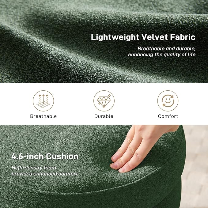 Round Ottoman with Storage Boucle Ottoman Stool Removable Lid for Living Room Modern Upholstered Vanity Storage Stool Foot Rest Bedroom Dorm Gifts Set of 2 (Green)