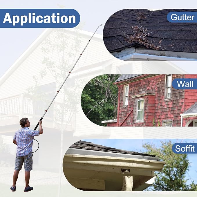 LidoDola 24FT Telescoping Pressure Washer Wand, Power Washer Accessory | Effortlessly Cleans Farther,Lightweight aluminum extension pole, Includes 2 Extension Wands, Brush, 5 Nozzles & Harness