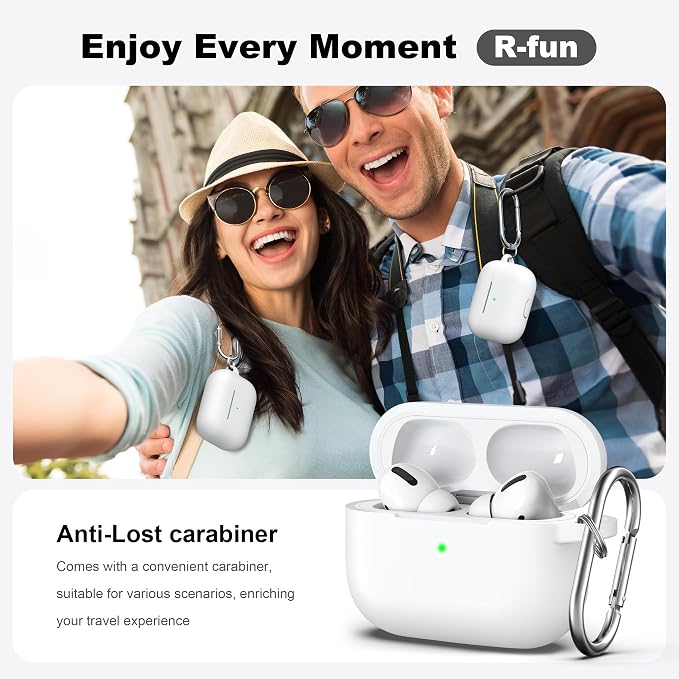 R-fun for AirPods Pro 2 Case, Soft Silicone Protective Cover with Keychain and Cleaning Pen, Compatible with AirPods Pro 2nd/1st Generation, Supports Wireless Charging, White