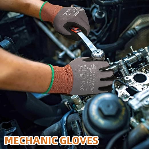 Schwer 6 Pairs Safety Work Gloves with Sandy Nitrile Coating LT5626, Max Abrasion Resistance Heavy Duty Gloves with Grip for Men Women, Ideal for General Use, Mechanic, Construction, Gardening, 2XL